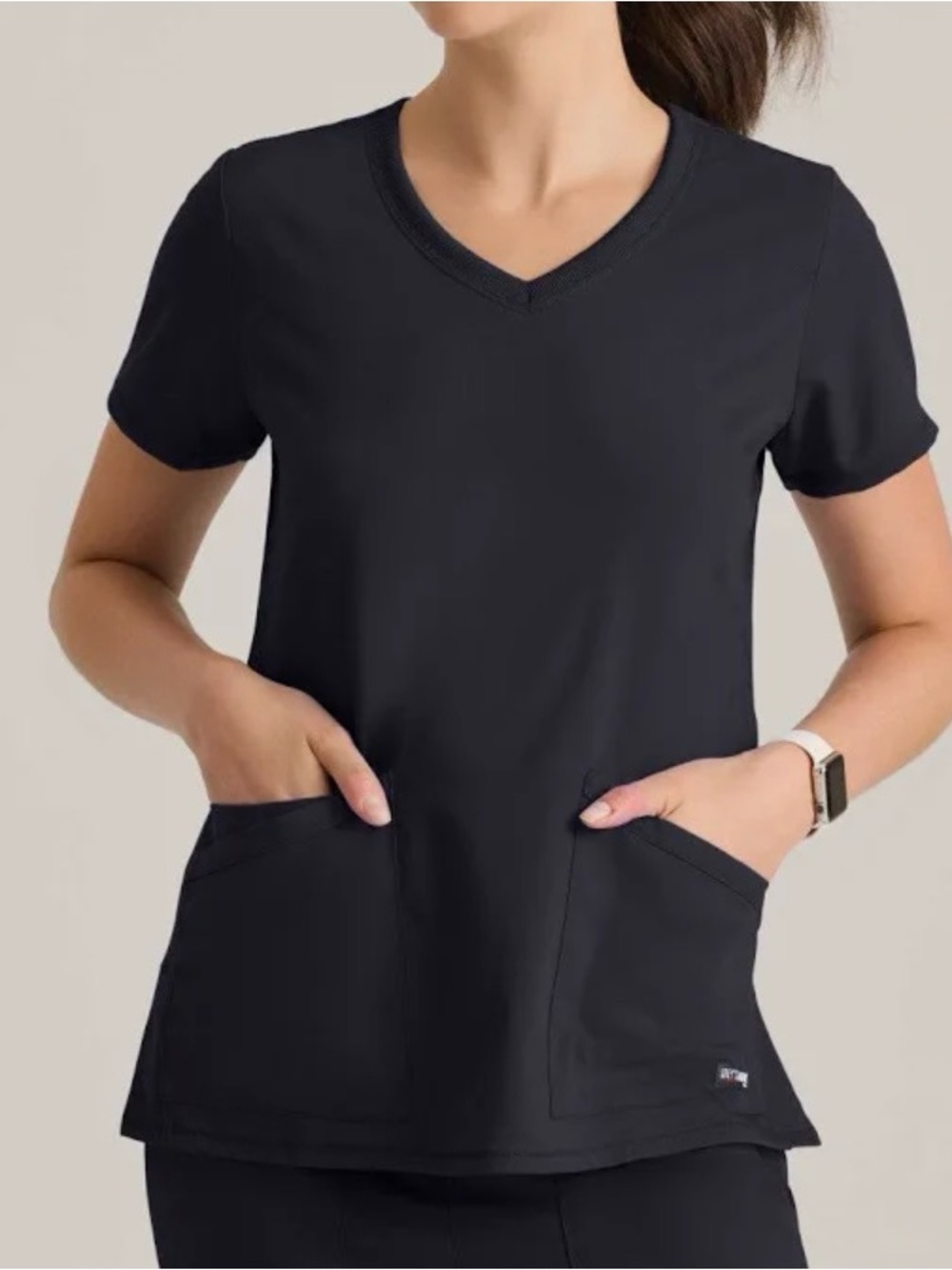 Grey's Anatomy Black V-Neck Short Sleeve Scrub Top with Front Pockets
